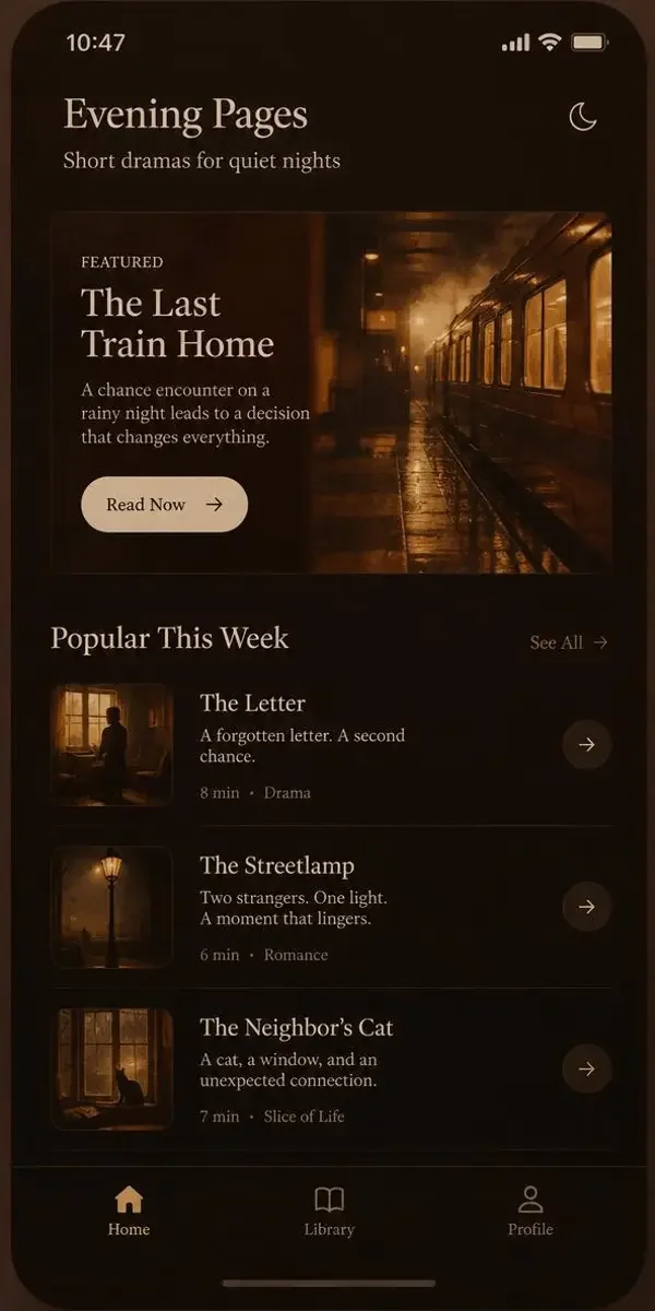 蜜桃短剧 App 夜间阅读界面 · 蜜桃短剧